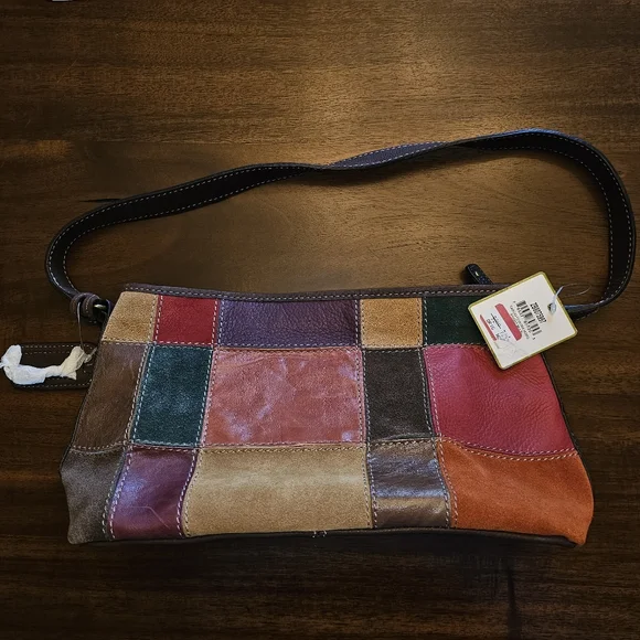 For @cookie95834 - Fossil Brown and Red Patchwork Leather Shoulder Hobo Bag NWT - Picture 2 of 12